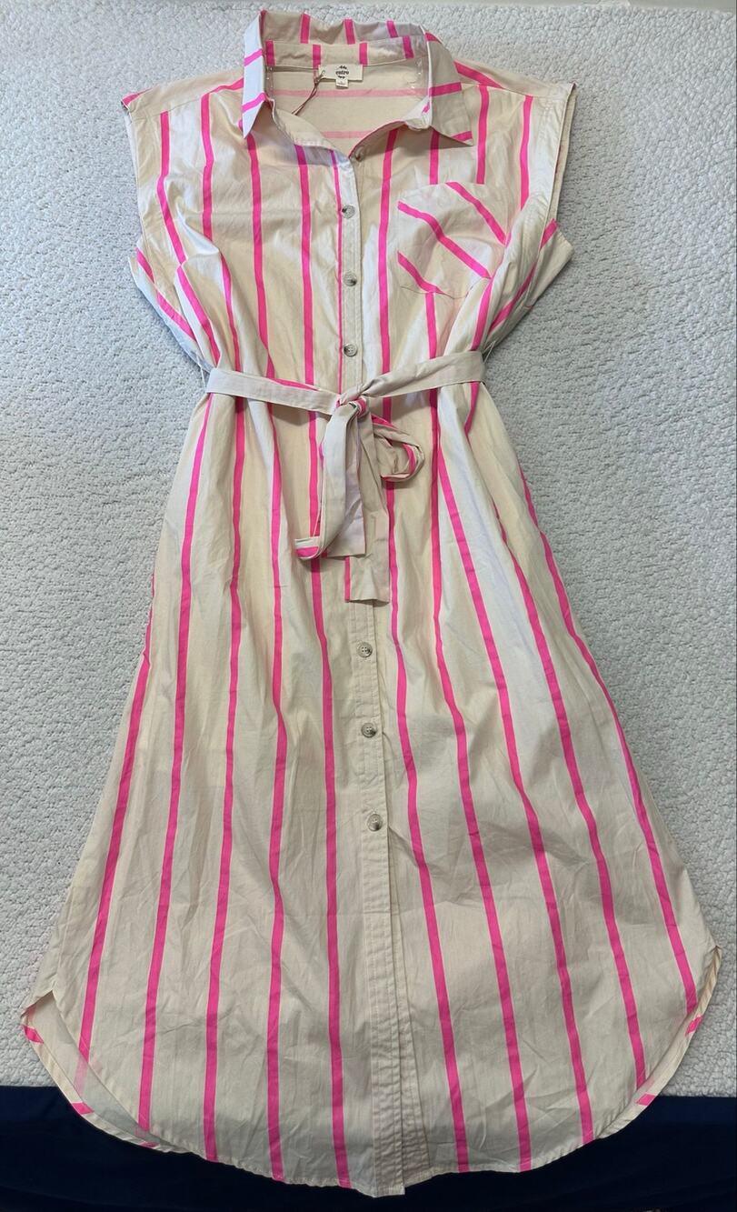 NWT* Entro Striped Midi Button Up Shirt Dress Large